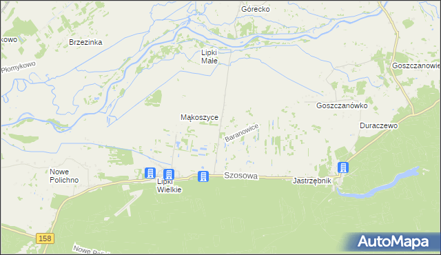 mapa Baranowice gmina Santok, Baranowice gmina Santok na mapie Targeo