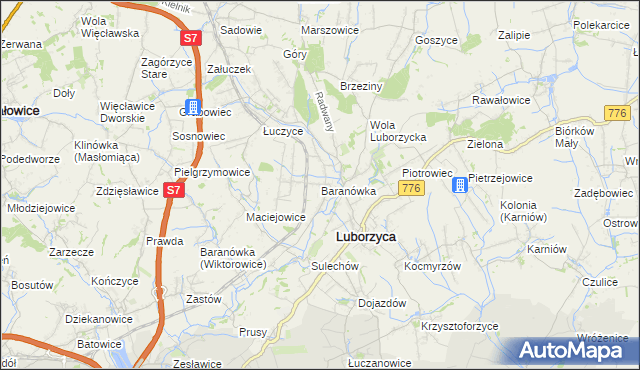mapa Baranówka gmina Kocmyrzów-Luborzyca, Baranówka gmina Kocmyrzów-Luborzyca na mapie Targeo