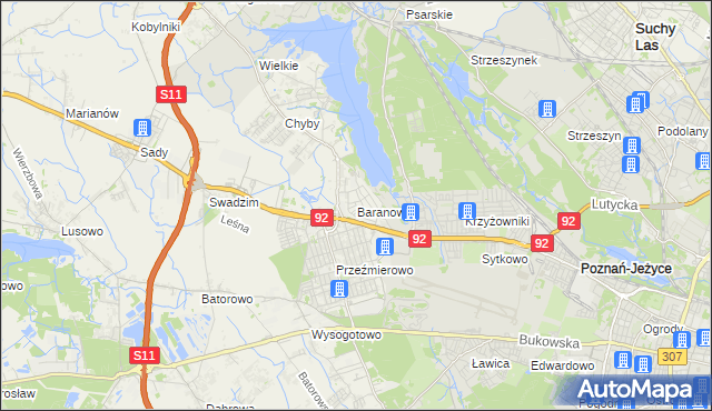 mapa Baranowo gmina Tarnowo Podgórne, Baranowo gmina Tarnowo Podgórne na mapie Targeo