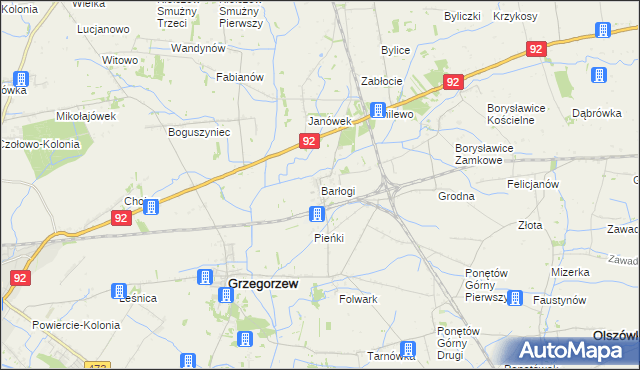 mapa Barłogi gmina Grzegorzew, Barłogi gmina Grzegorzew na mapie Targeo