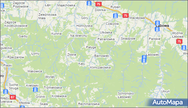 mapa Barnowiec gmina Łabowa, Barnowiec gmina Łabowa na mapie Targeo