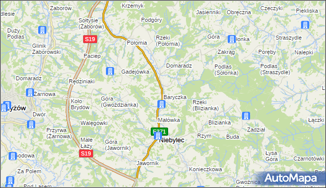 mapa Baryczka gmina Niebylec, Baryczka gmina Niebylec na mapie Targeo