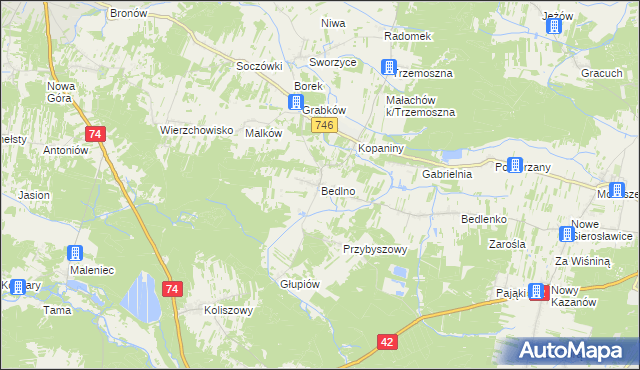 mapa Bedlno gmina Końskie, Bedlno gmina Końskie na mapie Targeo