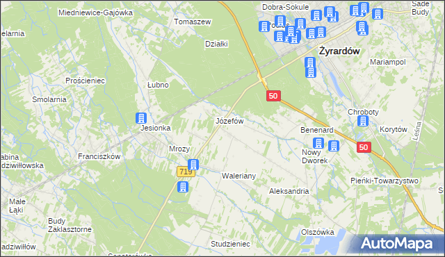 mapa Bednary gmina Puszcza Mariańska, Bednary gmina Puszcza Mariańska na mapie Targeo