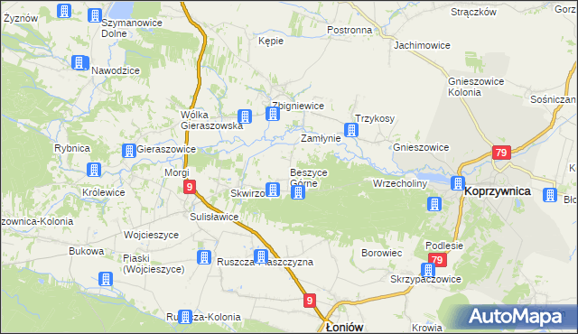 mapa Beszyce Górne, Beszyce Górne na mapie Targeo