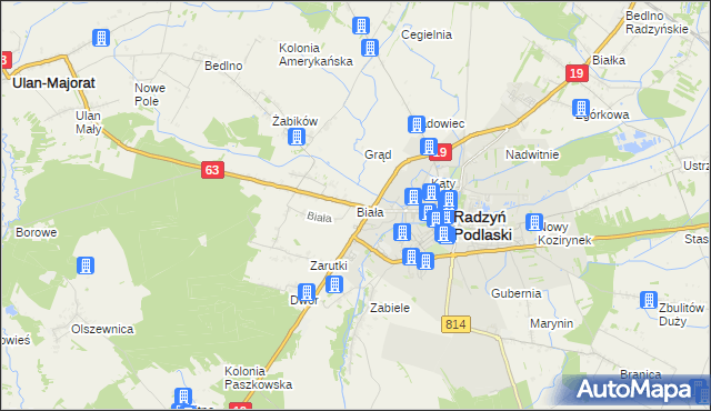 mapa Biała gmina Radzyń Podlaski, Biała gmina Radzyń Podlaski na mapie Targeo