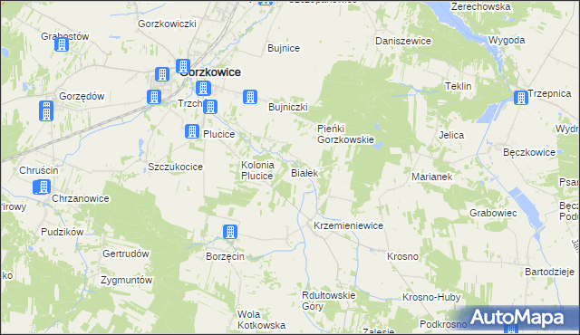 mapa Białek gmina Gorzkowice, Białek gmina Gorzkowice na mapie Targeo