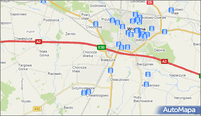 mapa Białężyce, Białężyce na mapie Targeo