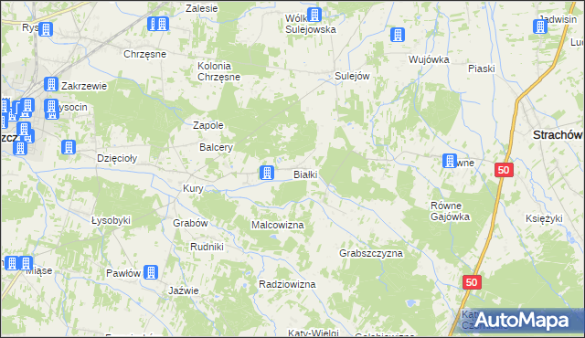 mapa Białki gmina Tłuszcz, Białki gmina Tłuszcz na mapie Targeo