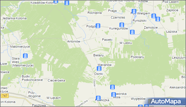 mapa Bielany gmina Ciepielów, Bielany gmina Ciepielów na mapie Targeo