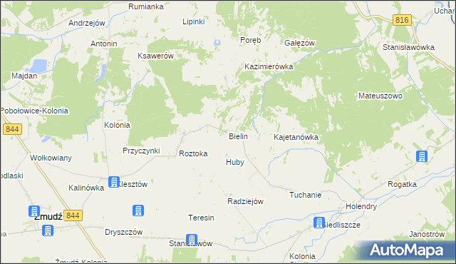 mapa Bielin gmina Żmudź, Bielin gmina Żmudź na mapie Targeo