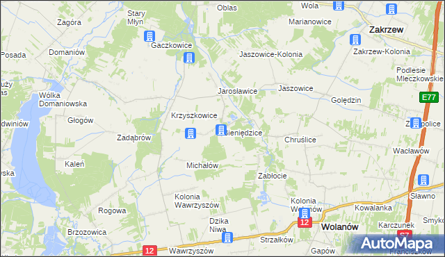 mapa Bieniędzice, Bieniędzice na mapie Targeo