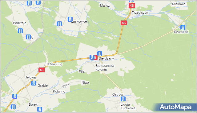 mapa Bierdzany gmina Turawa, Bierdzany gmina Turawa na mapie Targeo