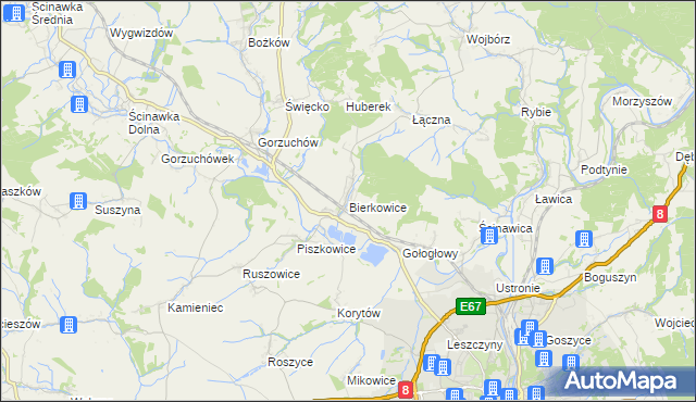 mapa Bierkowice, Bierkowice na mapie Targeo
