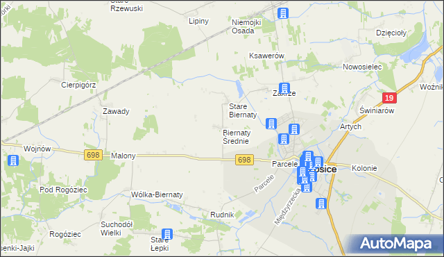 mapa Biernaty Średnie, Biernaty Średnie na mapie Targeo