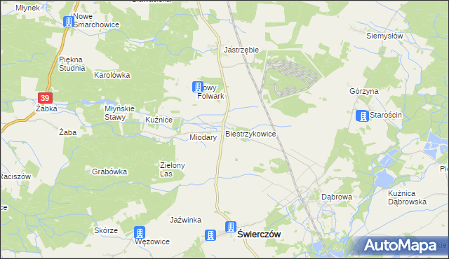mapa Biestrzykowice, Biestrzykowice na mapie Targeo