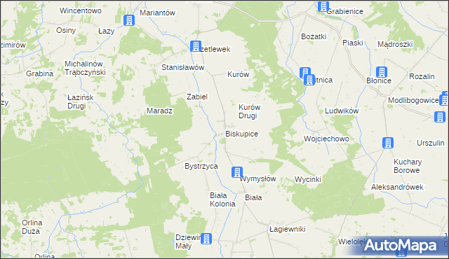 mapa Biskupice gmina Grodziec, Biskupice gmina Grodziec na mapie Targeo