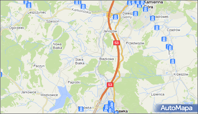 mapa Błażkowa gmina Lubawka, Błażkowa gmina Lubawka na mapie Targeo