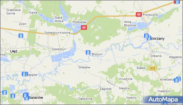 mapa Blizocin gmina Jeziorzany, Blizocin gmina Jeziorzany na mapie Targeo