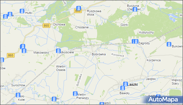 mapa Bobrówka gmina Laszki, Bobrówka gmina Laszki na mapie Targeo