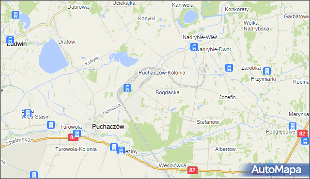 mapa Bogdanka gmina Puchaczów, Bogdanka gmina Puchaczów na mapie Targeo