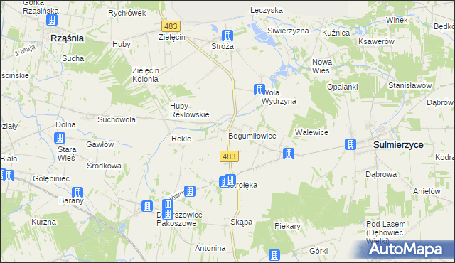 mapa Bogumiłowice gmina Sulmierzyce, Bogumiłowice gmina Sulmierzyce na mapie Targeo