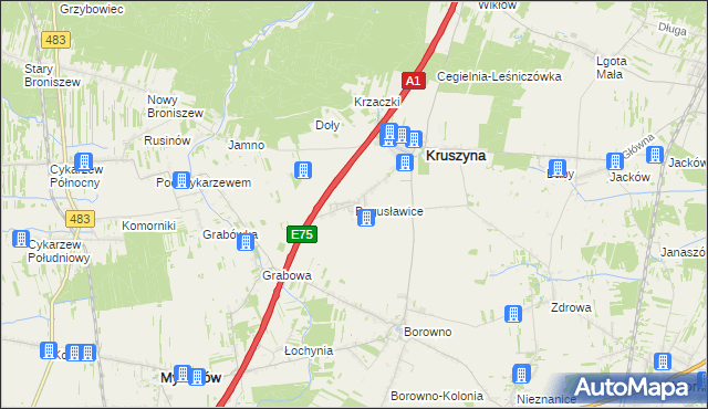 mapa Bogusławice gmina Kruszyna, Bogusławice gmina Kruszyna na mapie Targeo