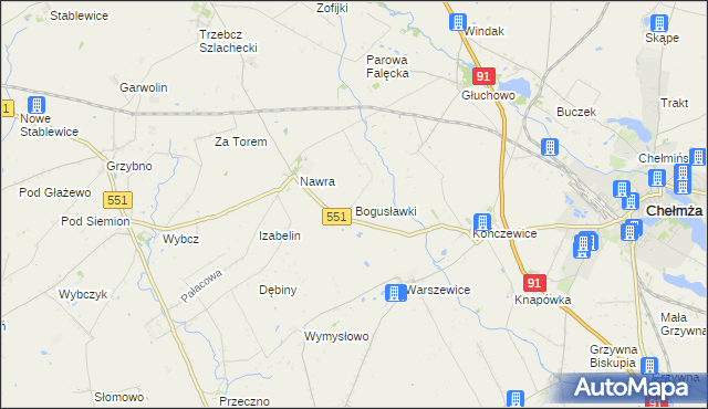 mapa Bogusławki gmina Chełmża, Bogusławki gmina Chełmża na mapie Targeo
