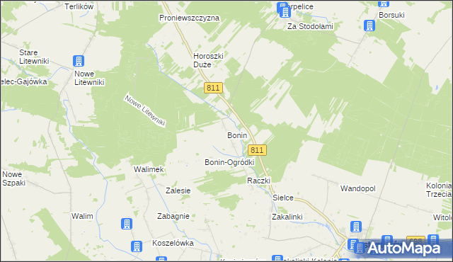 mapa Bonin gmina Sarnaki, Bonin gmina Sarnaki na mapie Targeo