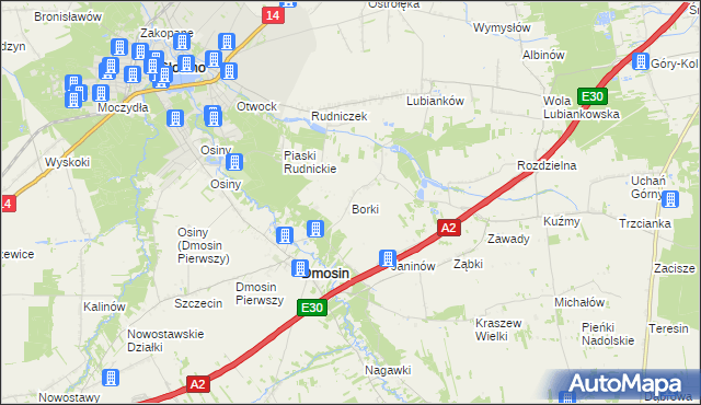 mapa Borki gmina Dmosin, Borki gmina Dmosin na mapie Targeo