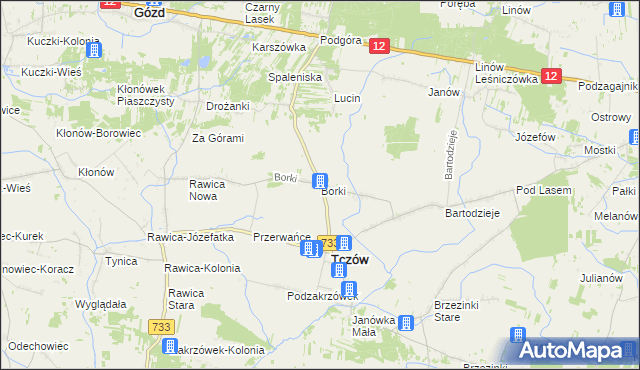 mapa Borki gmina Tczów, Borki gmina Tczów na mapie Targeo