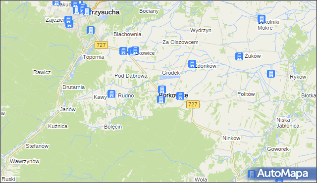 mapa Borkowice powiat przysuski, Borkowice powiat przysuski na mapie Targeo