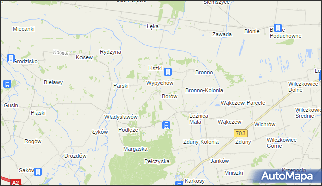 mapa Borów gmina Łęczyca, Borów gmina Łęczyca na mapie Targeo