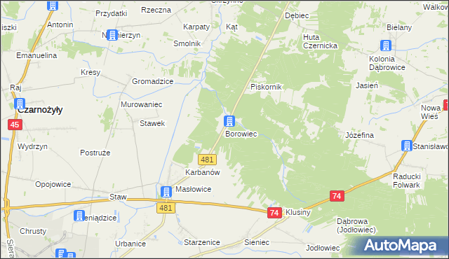 mapa Borowiec gmina Wieluń, Borowiec gmina Wieluń na mapie Targeo