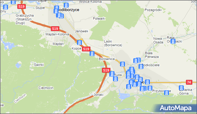 mapa Borownica gmina Janów Lubelski, Borownica gmina Janów Lubelski na mapie Targeo