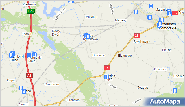 mapa Borówno gmina Kowalewo Pomorskie, Borówno gmina Kowalewo Pomorskie na mapie Targeo