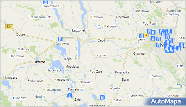 mapa Borzymin, Borzymin na mapie Targeo