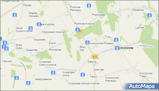 mapa Boży Dar gmina Krzczonów, Boży Dar gmina Krzczonów na mapie Targeo