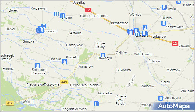 mapa Brończyn, Brończyn na mapie Targeo
