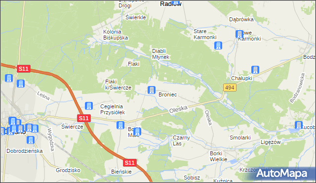 mapa Broniec, Broniec na mapie Targeo