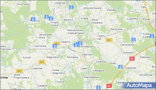 mapa Bronisławów gmina Prażmów, Bronisławów gmina Prażmów na mapie Targeo