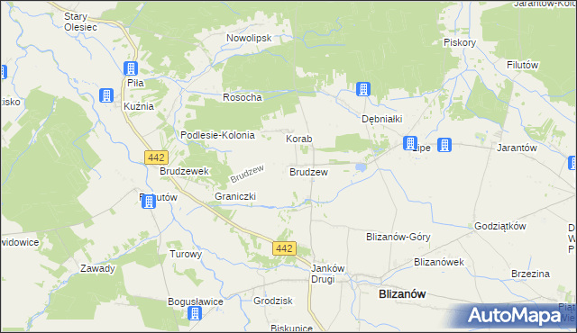 mapa Brudzew gmina Blizanów, Brudzew gmina Blizanów na mapie Targeo