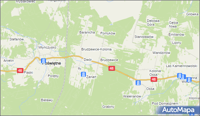 mapa Brudzewice gmina Poświętne, Brudzewice gmina Poświętne na mapie Targeo