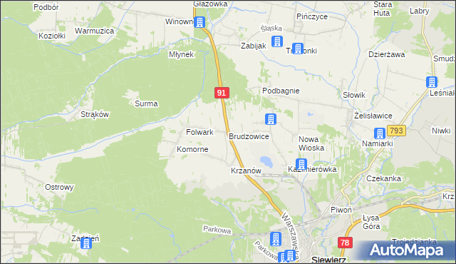 mapa Brudzowice, Brudzowice na mapie Targeo