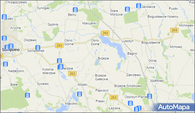 mapa Brzezie gmina Babiak, Brzezie gmina Babiak na mapie Targeo