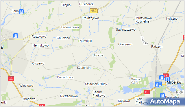 mapa Brzezie gmina Środa Wielkopolska, Brzezie gmina Środa Wielkopolska na mapie Targeo