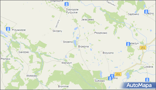 mapa Brzezina gmina Dolice, Brzezina gmina Dolice na mapie Targeo