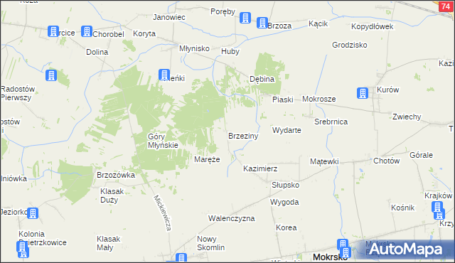 mapa Brzeziny gmina Skomlin, Brzeziny gmina Skomlin na mapie Targeo