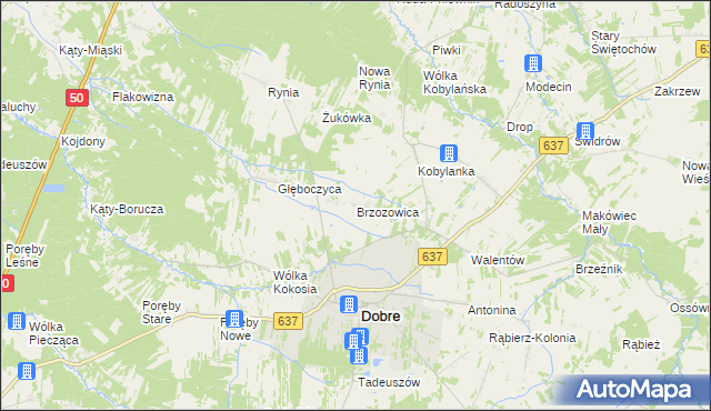 mapa Brzozowica gmina Dobre, Brzozowica gmina Dobre na mapie Targeo