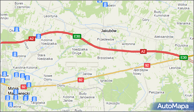 mapa Brzozówka gmina Jakubów, Brzozówka gmina Jakubów na mapie Targeo